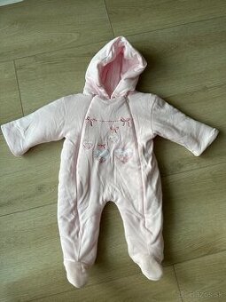 Ružový zateplený overal/kombinéza pre bábätko s kapucňou