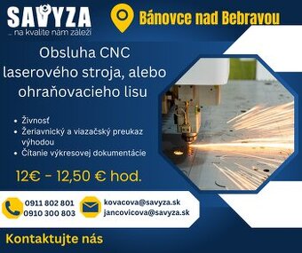 Obsluha CNC lase. stroja alebo ohraňovacieho lisu 12€-12.5€