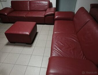 Kožená sedacia súprava s taburetom - ako NOVÁ, TOP STAV