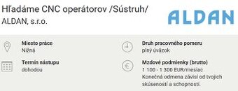 Hľadáme CNC operátorov - Sústruh