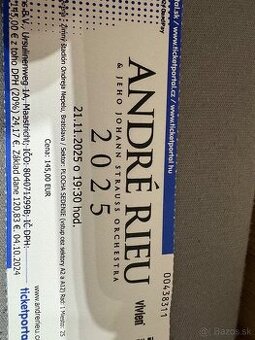 André rieu 1ks vstupenka ,rad 1,miesto 25