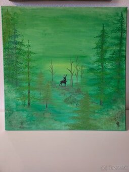 Obraz lesa s jelenom