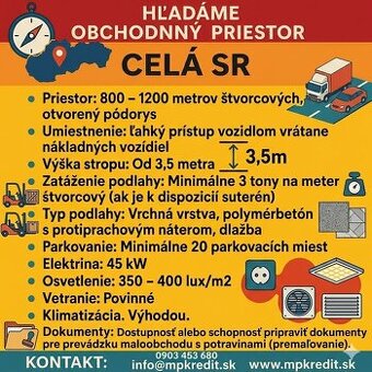 HĽADÁME OBCHODNÉ PRIESTORY -DLHODOBÝ PRENÁJOM