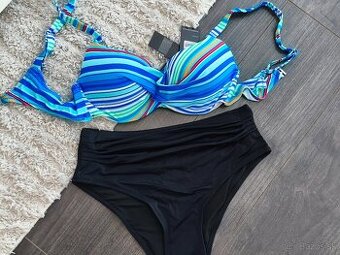 Dvojdielne plavky pre plnoštíhle L.4XL. Tyrkysovo čierne
