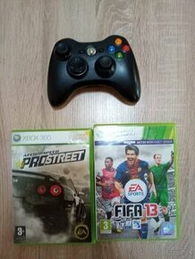 Xbox 360 ovládač + hry  Fifa 13 a NFS prostreet