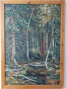 Veľký obraz ručná olejomaľba na plátne  - Lesné zátišie