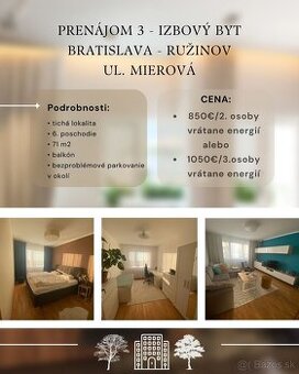 Prenájom 3-izbový byt/ Ružinov