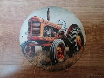 Plechová guľatá tabuľa Traktor