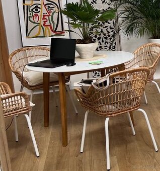 Predám 6 x stolicky Ikea ratanove + biely kov
