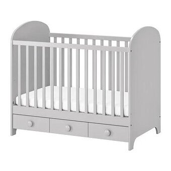 Detská postieľka IKEA Gonatt – sivá + matrac + perinky