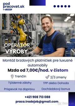Hľadáme šikovných operátorov do výroby s nástupom IHNEĎ