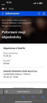 3 vstupenky na Imagine dragons 9.6.2025 Praha, státie