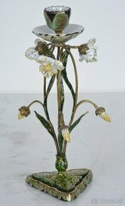 Zámecký svícen s květinami - porcelán + bronz
