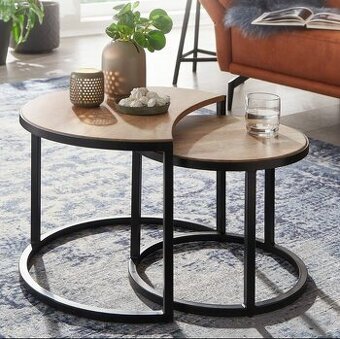 Súprava 2 stolíkov kov - drevo / 2 druhy