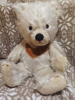 Retro hračka plyšový medvedík plnený slamou, vysoký 60 centi