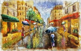 SHAUL KOSMAN - Mesto v daždi (olejomaľba) (bez rámu)