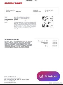 Lístky Slovak lines Bratislava - Viedeň