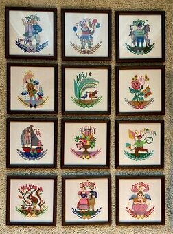 Seria vysivanych obrazov - mesiace