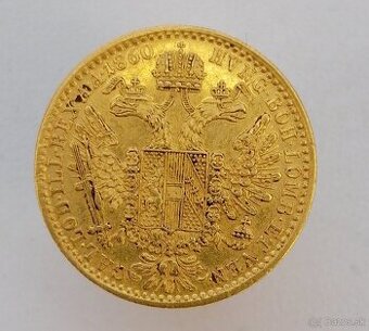 1 Dukát 1860 A, Au 986/1000, 3,49 g, František Jozef I., Rak