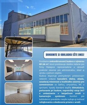 Prevádzkovo – administratívna budova vo výmere 801,66m2 na p