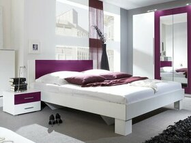 bielo fialova postel - 160x200 + matrace a komoda