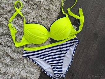 Dvojdielne plavky push up. M/38 žltá +modro biela