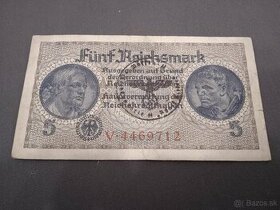 RARITA 5 Reichsmark 1945 bankovka s přetiskem