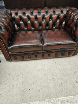 CHESTERFIELD ŠTÝL,KOŽENÁ SEDAČKA DVOJFAREBNÁ 2+1+1+TABURET