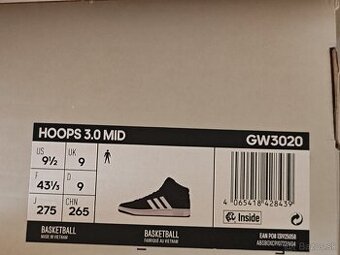 Adidas Hoops 3.0 Mid, veľkosť 43 1/3, čierne