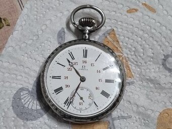 Strieborné, vreckové hodinky,Omega