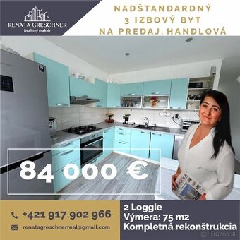 NADŠTANDARDNÝ 3 IZBOVÝ BYT NA PREDAJ, 2 LOGGIE, HANDLOVÁ