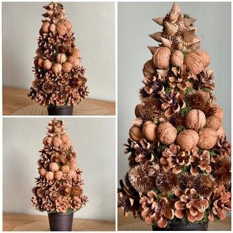 Vianočný stromček zo šišiek orechov vysušených kvetov dekor