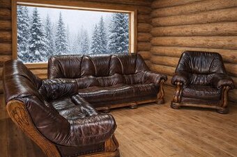 Kožená sedačka v dubovej konštrukcií