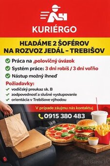 Prijmem šoféra na rozvoz jedál