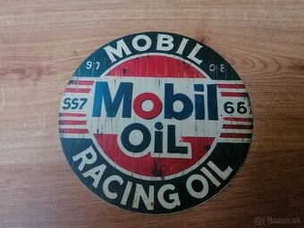 Plechová guľatá tabuľa Mobil oil
