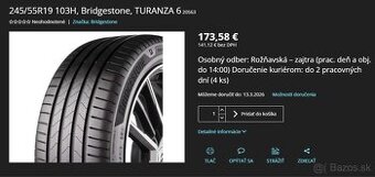 Bridgestone TURANZA 245/55 R19 103H letne pneu set