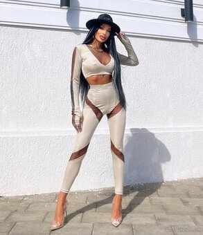 Sexi bezovy extravagantny komplet so sietkou NOVY