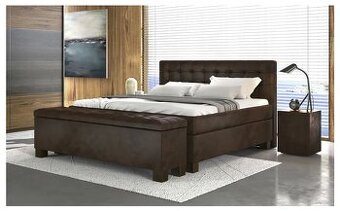 Postel boxspring VINTAGE hnedá s nočnými stolíkmi a boxom