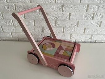 Little Dutch drevený vozík s kockami - ružový