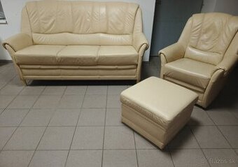 Kožená sedacia súprava s kreslom - ako NOVÁ, BEZ POŠKODENIA