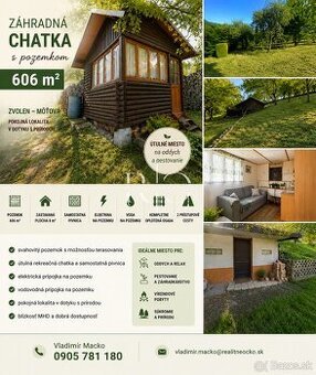 Záhradná chatka s pozemkom  Zvolen – Môťová