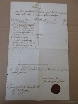 Listina r. 1863 Hronsek, písaná po slovensky, vosková pečať