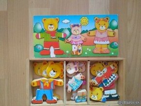 Drevené puzzle - obliekanie mackov - 1