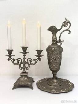 Starožitny svietnik a cínový džbán