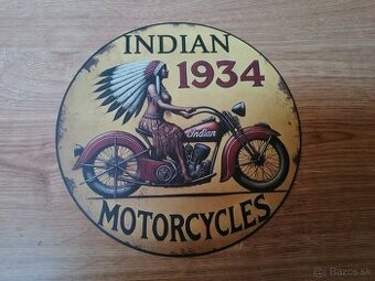 Plechová guľatá tabuľa Indian motorky 1934