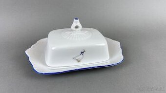 Maslienka s motívom husi, modrá linka, porcelán