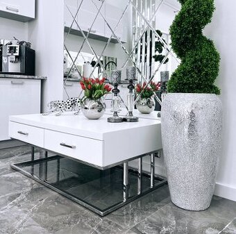 NOVÝ Strieborný glamour konferenčný stolík 120