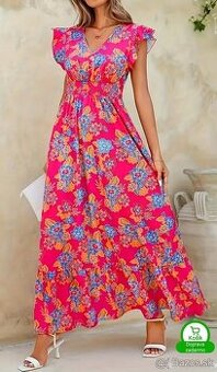 Dámske šaty ružové dlhé nové XXL modré kvety