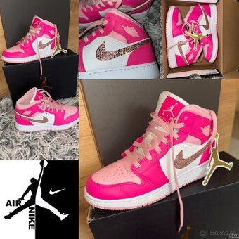 Nike Air Jordan 1 Mid GS Fierce Pink tenisky swarovski