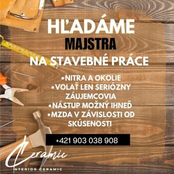 🔧 Hľadáme skúseného murára obkladača a pomocníka